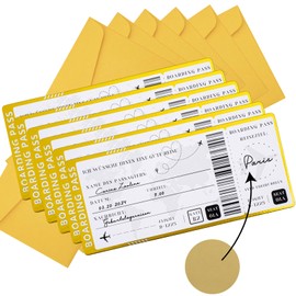 Pack of 6 Golden Travel Voucher Flight Ticket with Scratch Stickers, Boarding Pass for Labelling with Envelopes, Unique Travel Gift Packaging for Valentine's Day, Birthday, Gift for Girlfriends