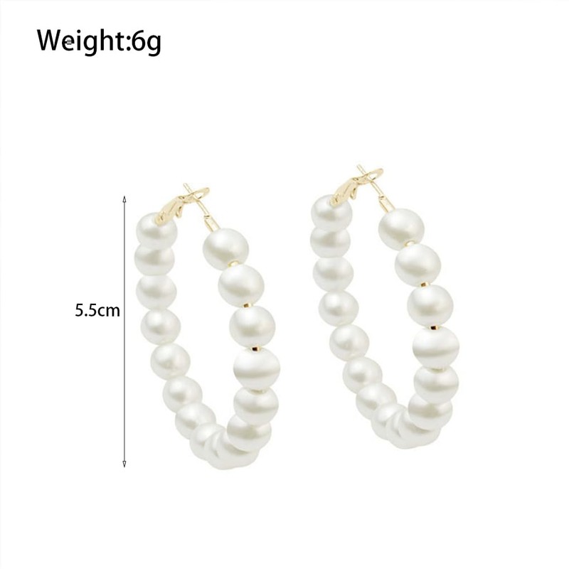 Exaggerated Large Pearl Circle Hoop Earrings,Minimalist White Bead Round Big