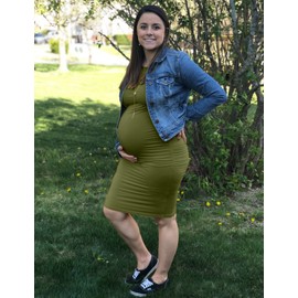 MUSIDORA Short Sleeve Maternity Dress Maternity Bodycon Dress (Army Green M)