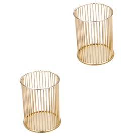Operitacx 2pcs Gold Round Pen Holder Iron Craft Desktop Makeup Brush Pot Multi-purpose Organizer for Stationery and Office Supplies Nordic Style Design Elegant Storage for Your Desk