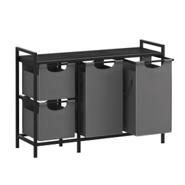 Yifeel Laundry Hamper with shelf, Laundry Basket 3 Section, Laundry room organization, Laundry Sorter with Pull-out 4 clothes bags(All 148L), Bedroom, Bathroom and Dorm, Black and Gray JLH002BG