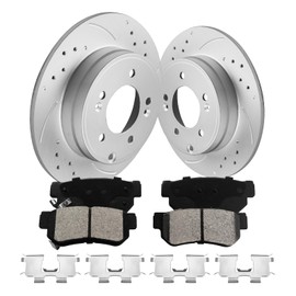 Rear Brake Pads and Rotors Kit Vented Compatible with Hyundai Sonata 2006-2008 w/3.3 V6 Engine, Drilled Slotted Brake Rotors Ceramic Brake Pads Geomet Coated 11.2in(284mm)