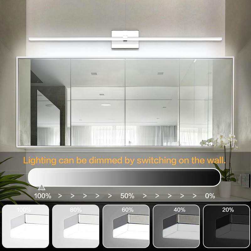 ZUZITO Modern Bathroom Vanity Light 48 inch, 32W Dimmable 5CCT