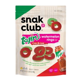 Snak Club Tajin Watermelon Rings Gummy Candy, Fruit Candy Gummies with Chili and Lime Seasoning, Mild, Gluten-Free and Vegan Snacks, 24 oz Resealable Bag