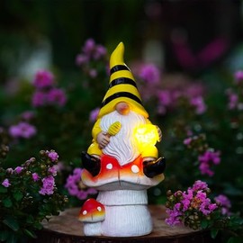 Fashionoda Solar Gnome on Mushroom Decor for Yard Decorations - 10 Inch Gnome Statue Decor for Outdoor,Perfect Garden Gifts for Women,Mom