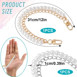 Hzopcw 2pcs Pearl Purse Double Chain, 12" Bag Extender Chain for Women, Alloy Purse Strap Extender Replacement Bag Charm for Handmade Shoulder Crossbody Bags Wallets Clutches- Gold & Silver
