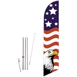 Cobb Promo Patriotic USA Feather Flag with Complete 15ft Pole kit and Ground Spike