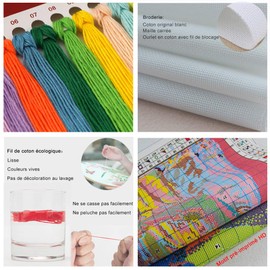 Leczany DIY Cross Stitch Kit: Complete Range of Pre-Printed Starter Kits for Beginners - Coloured Unicorn 40 x 52 cm