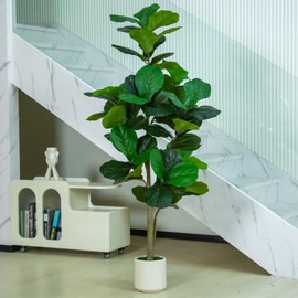 VIVATREES 5FT Faux Fiddle Leaf Fig Tree with 7 inch White Planter Pot, Artificial Floor Plant, Indoor and Outdoor Fake Plants for Home Office Decor