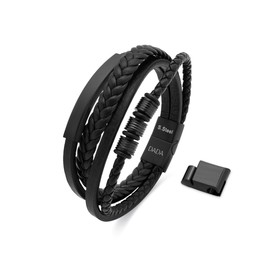 Dada Gioielli - Men's Bracelets - Multi-Strand Leather Bracelet - Hypoallergenic Stainless Steel in Satin Gold/Black Multistrand Braided Leather Bracelet, 21 cm with Magnetic Clasp, Adjustable