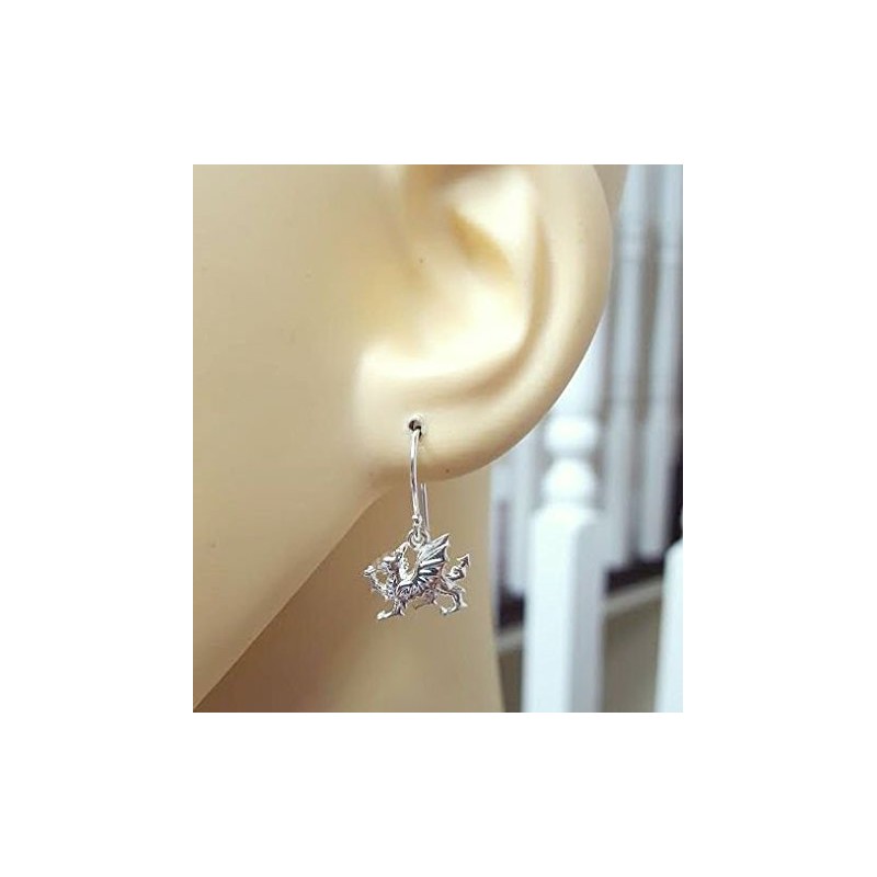 Welsh Dragon Earrings - 925 Sterling Silver - Dangle Fish