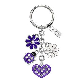 Monnel Z492E Ladybugs Flower Heart Crystal Charm Keychain with Velvet Bag (Purple), Purple, 3.6" (H) x 0.2" (D) x 1" (W)
