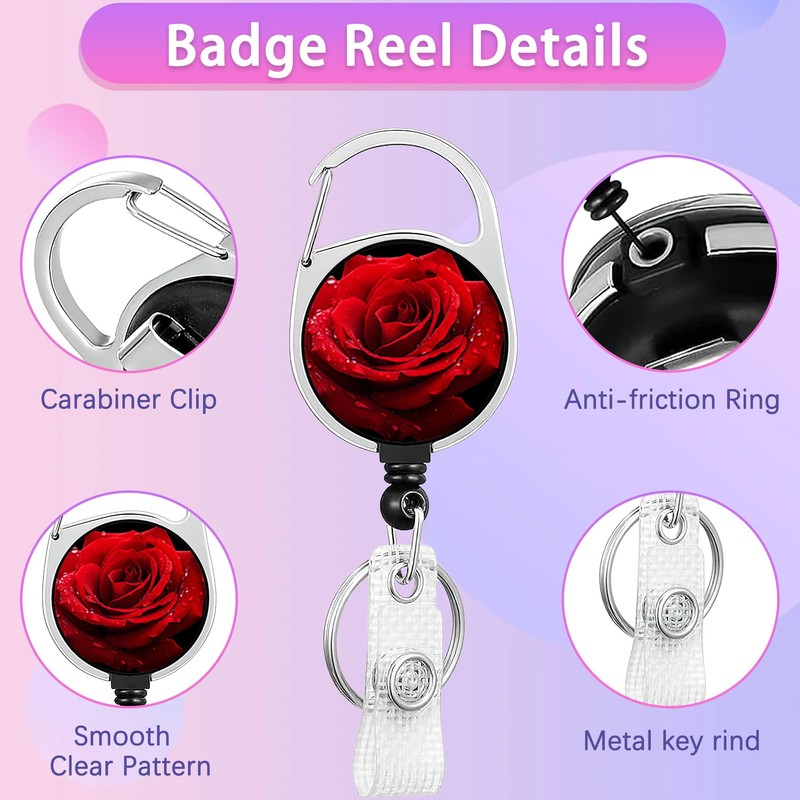Rose Lanyards for Id Badges,ID Badge Holder and Retractable Reel