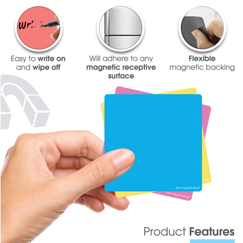 TMS Magnetic Sticky Notes, Neon Coloured Dry Wipe Reusable Labels