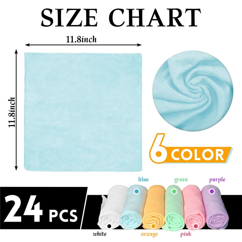WhizToys 24 Pack Microfiber Cleaning Cloths（11.8x11.8In），Thin Microfiber Towels Bulk, Towels