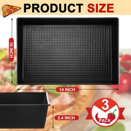 RimCereal 3 Pcs Detroit Style Pizza Pan 10 x 14 x 2.36 Inch Hard Rectangular Deep Pizza Pans Non Stick Sicilian Style Pizza Pan Dish Pre Seasoned Bakeware Kitchenware