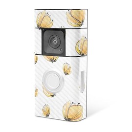 MightySkins Carbon Fiber Skin Compatible with Ring Video Doorbell Plus - Yellow Poppy | Protective, Durable Textured Carbon Fiber Finish | Easy to Apply