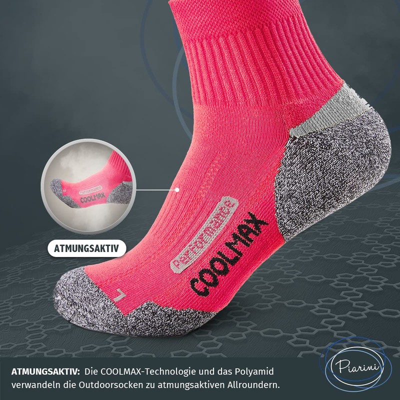 Piarini 2 Paar Coolmax Wandersocken Trekking Socken Funktionssocken kurz -