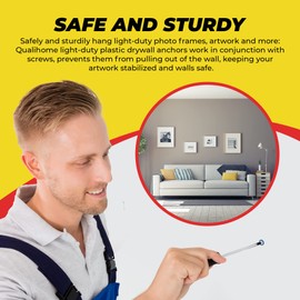 Qualihome Drywall Anchors Premium Quality Ribbed Lightweight Plastic Anchors for Hollow Walls – Wall Hanging Anchor Kit for Pictures, Artwork & Light Duty Anchoring Application (#10-12 x 1)
