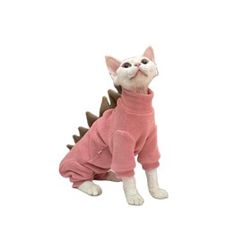 GigglyHouse Sphynx cat Clothes, Dinosaur Costume, Hairless Cats Warm Clothes for Cornish Rex and Devon Rex (Red, M(3.5-5.5lbs))