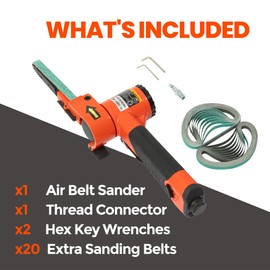 ABRAPRO 3/8"x 13" Air Belt Sander with 20Pcs Zirconia 40/60/80/120 Grit Belts, Mini Pneumatic Belt Sander for Woodworking, Iron, Metal, stainless steel
