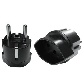 Switzerland/Liechtenstein to EU Adapter Plug, Swiss 3 Pin Male to 2 Pin DE/FR/IT/ES Socket for Switzerland/Liechtenstein Visitors (Pack of 2) Black