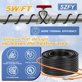 3FT~200FT Heat Tape for Water Pipes, -40°F Deicing Cable,Pipe Heat Cables for Roof,Gutter，Farm，Freeze Protetion Heating Wires, Heated Water Hose,Plumbing Fixtures,120V 5W/FT (24FT)