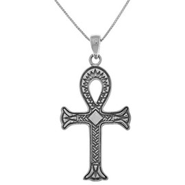 Jewelry Trends Egyptian Large Ankh Cross Sterling Silver Pendant Necklace 18"