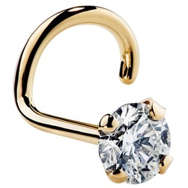 2mm Cubic Zirconia 14K Yellow Gold Nose Ring Twist Screw - 18G