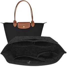TUKYWAN Handbag Organizer Bag Organizer Insert for Longchamp Bag,Purse Organizer Insert with Divider Pocket and Zipper Inner for le pliage Tote (Dark Gray,Large)
