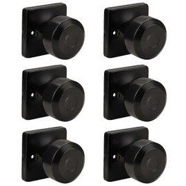 KNOBWELL Matte Black Dummy Door Knobs, Interior Single Sided Door Knob for Closet and Hallway Doors, Keyless Non-Turning Door Knob, Square Indoor Door Knob, 6 Pack