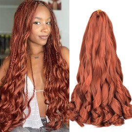 Ginger French Curl Braiding Hair 18 Inch 6 Packs Premium Bouncy Braids Hair for Black Women Pre Stretched Wavy Texture Braiding Synthetic Hair Extensions(18 inch 6 packs, 350#)