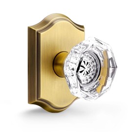 Gobrico Individual Dummy Crystal Door Knobs, Single Side Glass Door Handles, Interior Door Use Faceted Crystal Door Knobs,Antique Brass.