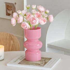 GarDream Pastel Pink Glass Vase-7 Inch Elegant Colored Vases for Flowers, Bouquet, Unique Bubble Flower Vases for Centerpiece, Wedding Table, Desk, Decorative Vase for Home Decor, Living Room, Office