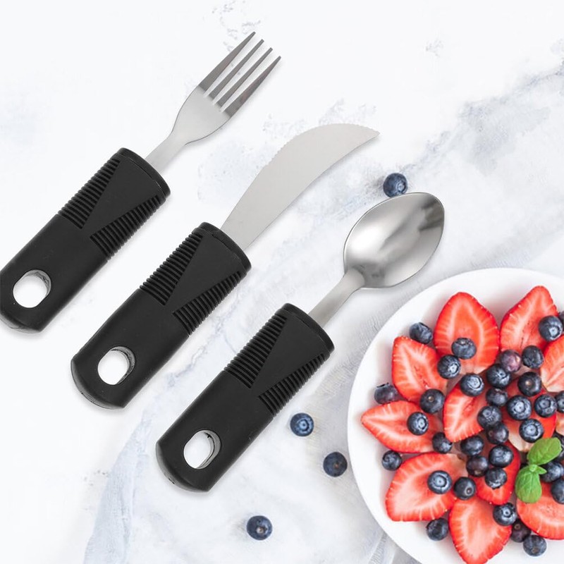 Healifty 6Pcs Elderly Adaptive Utensils Set Stainless Steel Anti-Shake Tableware