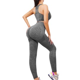 SHEKINI Tracksuit Women's Streatwear Jogging Suit Sports Set Women Outfit Seamless Removable Padded Bra Racerback + Leggings Sports Suit, gray