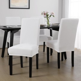 MOSAYT Velvet Stretch Chair Covers for Dining Room Set of 4 - Soft Slipcovers with Thick Removable Fabric for Parsons Chairs, Washable Seat Protectors for Kitchen, Banquet & Home Decor, White