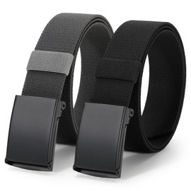 JASGOOD 2 Pack Stretch Web Belt for Men with Metal Buckle Outdoor Work Sports Hunting Hiking（Black+Grey)