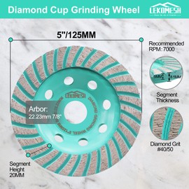 Diamond Grinding Wheel 125 mm Turbo Segments Diamond Cup Wheel for Concrete, Granite, Marble, Masonry, Concrete Grinding Cup LEKOMESH