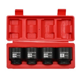 CASOMAN 1/2'' Drive Spindle Axle Nut Impact Socket Set, 6 Point, CR-MO,1-13/16, 1-7/8, 1-15/16, 2 inch, 4PC 1/2-Inch Impact Socket Set, Heavy Duty Use In Removing And Installing Axle Nuts