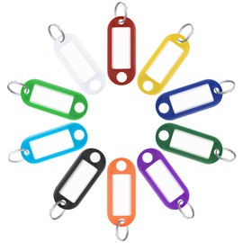 Uniclife 10 Pack 2 Inch Heavy Duty Plastic Keyrings in 10 Assorted Colours, Item Identification Markers with Blank Paper Labels, Protectors and Split Rings