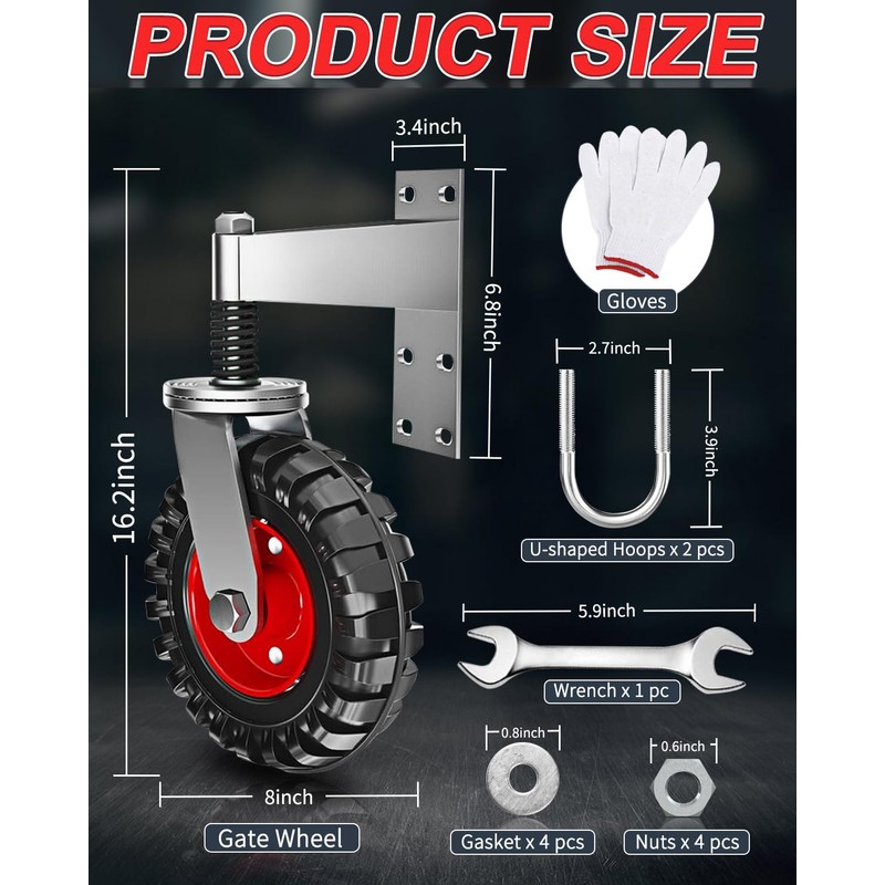 8 Inch Gate Wheel, Heavy Duty 600LB Capacity for Metal