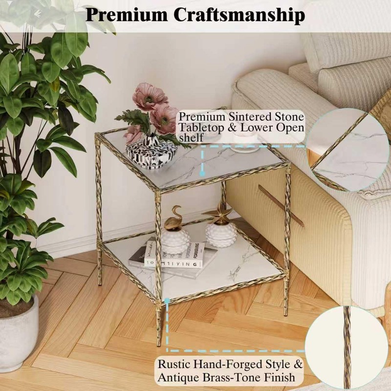 20" Square Sintered Stone End Table, Modern Marble Look Side