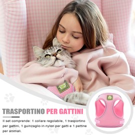 CUEMOON Cat Harness with Lead, Soft Harness for Cats, Cat Lead with Harness for Cats, Adjustable Cat Harness Set, Cat Harness, Soft Harness for Cats (Pink, S)