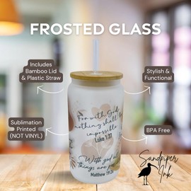 Sandpiper Ink - 16/20oz Frosted Glass With Bamboo Lid and Plastic Straw - Christian, Religious (Bible Verses #1, 16oz)
