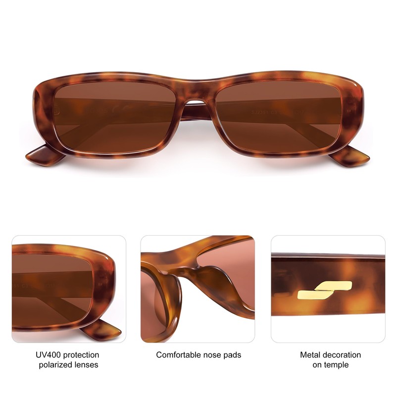 SOJOS Retro Rectangular Polarised Sunglasses Women's Slim Square UV400 Sunglasses
