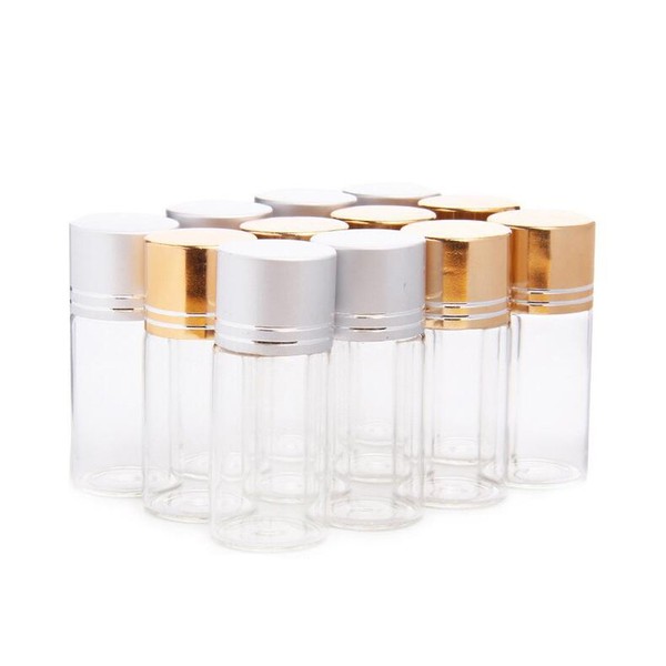 12 Cosmetic Travel Essential Oils 10ml Natureas Sampling Sample Glass Bottles Vials Jars with Gold and Silver Gap Powder Cream Ointments Grease