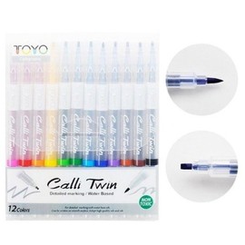 Toyo Calli Twin Pen 12-Color Sign Pen Calligraphy Pen Sign Pen / 토요 캘리트윈펜 12색 사인펜 캘리그라피펜 싸인펜