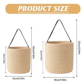 Set of 2 Cotton Rope Hanging Baskets - Wall Basket & Storage Basket (20 x 18 cm + 18 x 16 cm), Hanging Organiser with Handle for Bathroom/Kitchen/Balcony, as Flower Pot Wall or Small Basket with
