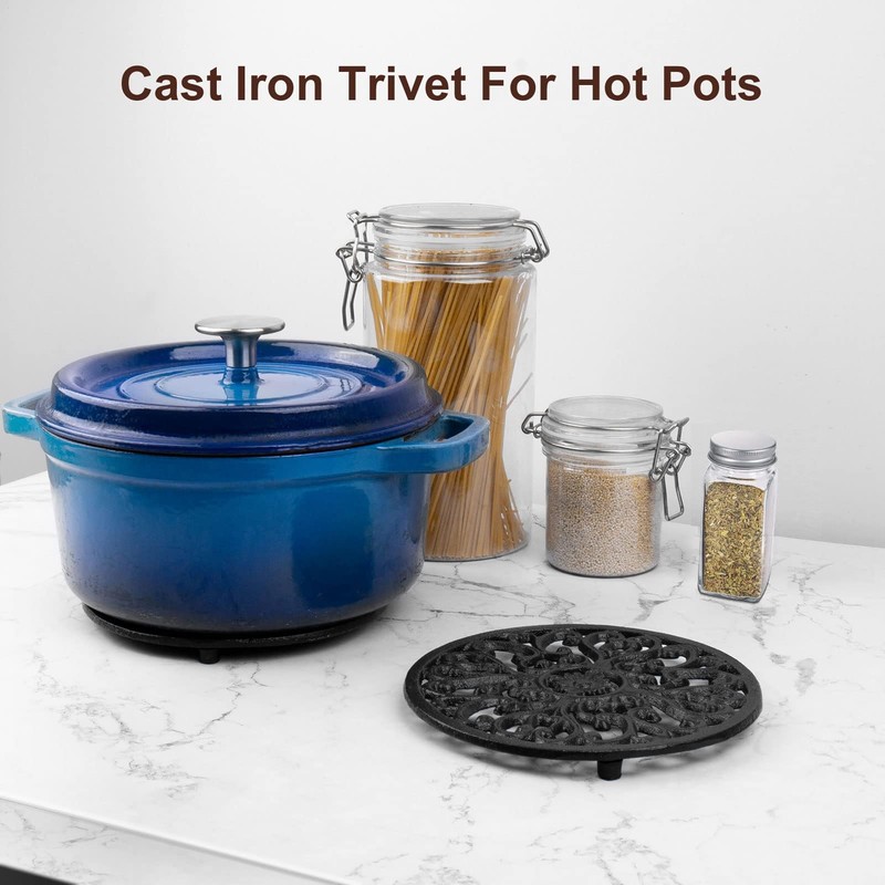 HERNGEE 2 Pack Round Cast Iron Trivet, 6.7 Inch Heavy-Duty
